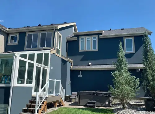 Navy Blue Stucco House